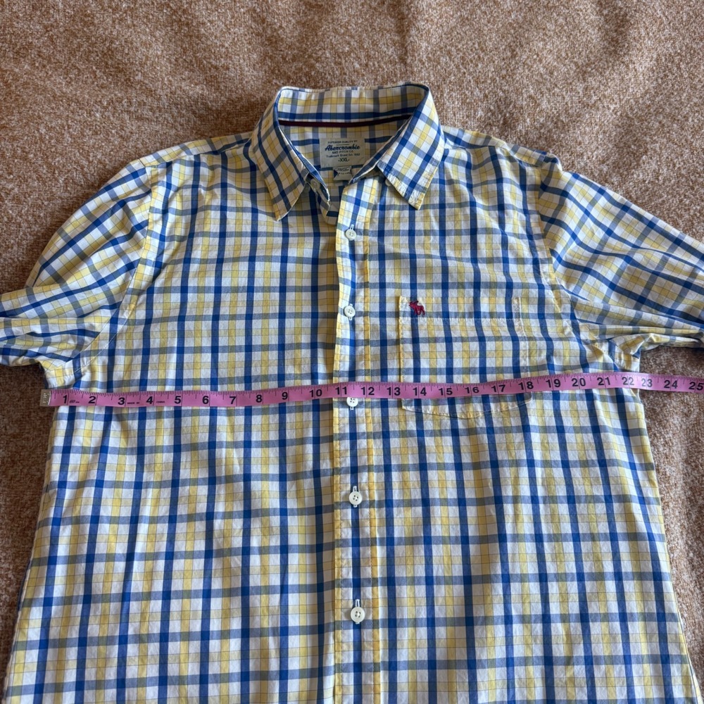 Abercrombie & Fitch Mens XXL Yellow Blue Plaid Button Down Shirt Moose Preppy - Picture 5 of 6